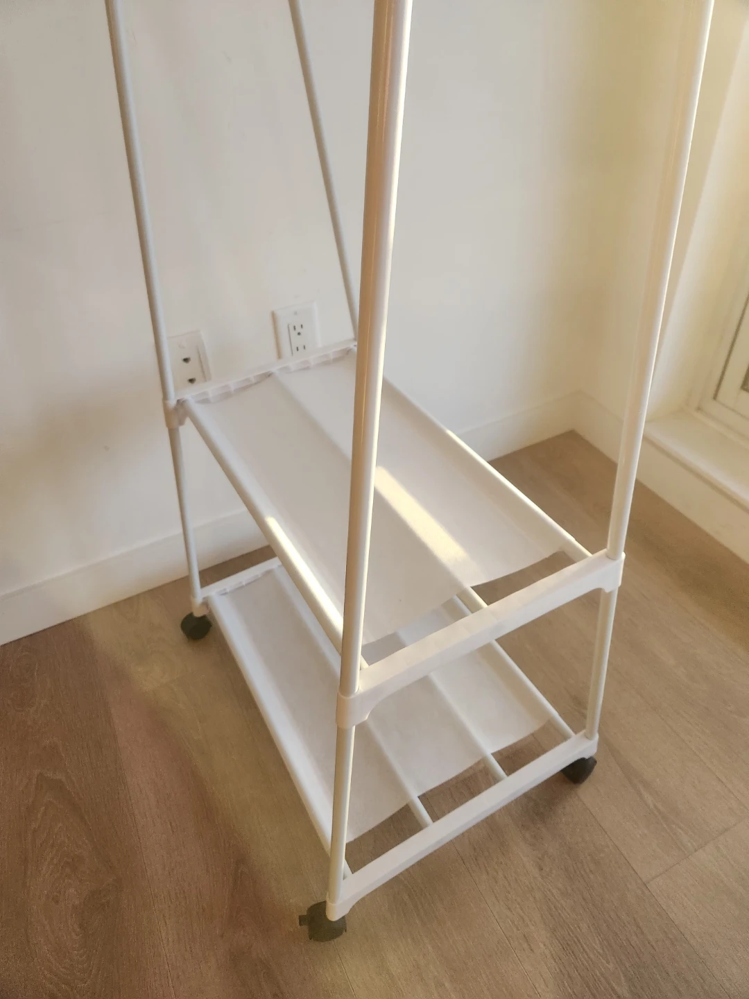 White Metal Rolling Garment Rack with Two Shelves - photo 3