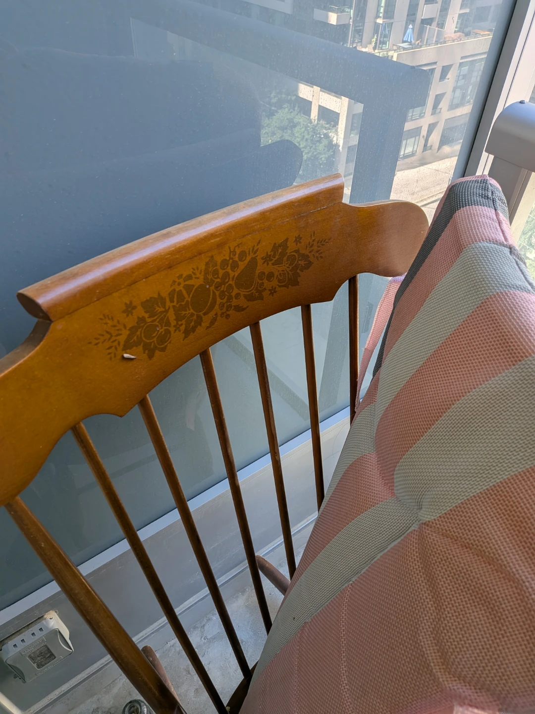 Wooden Rocking Chair with Striped Cushion - photo 2
