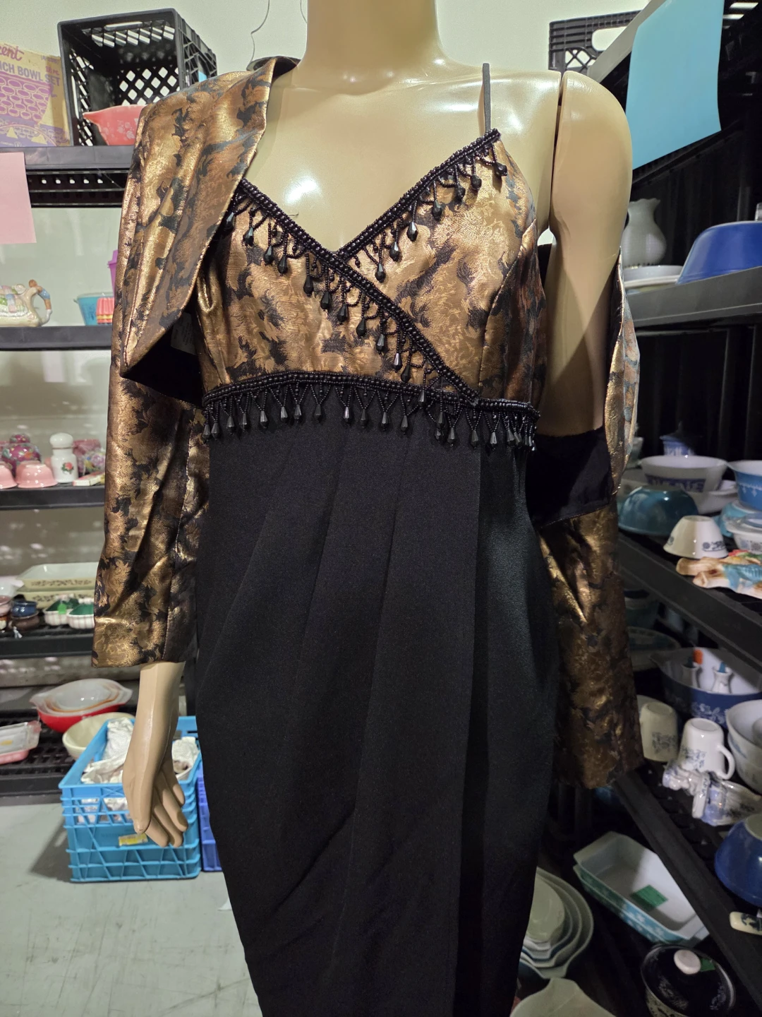 Gold and Black Brocade Dress with Bolero Jacket - photo 3