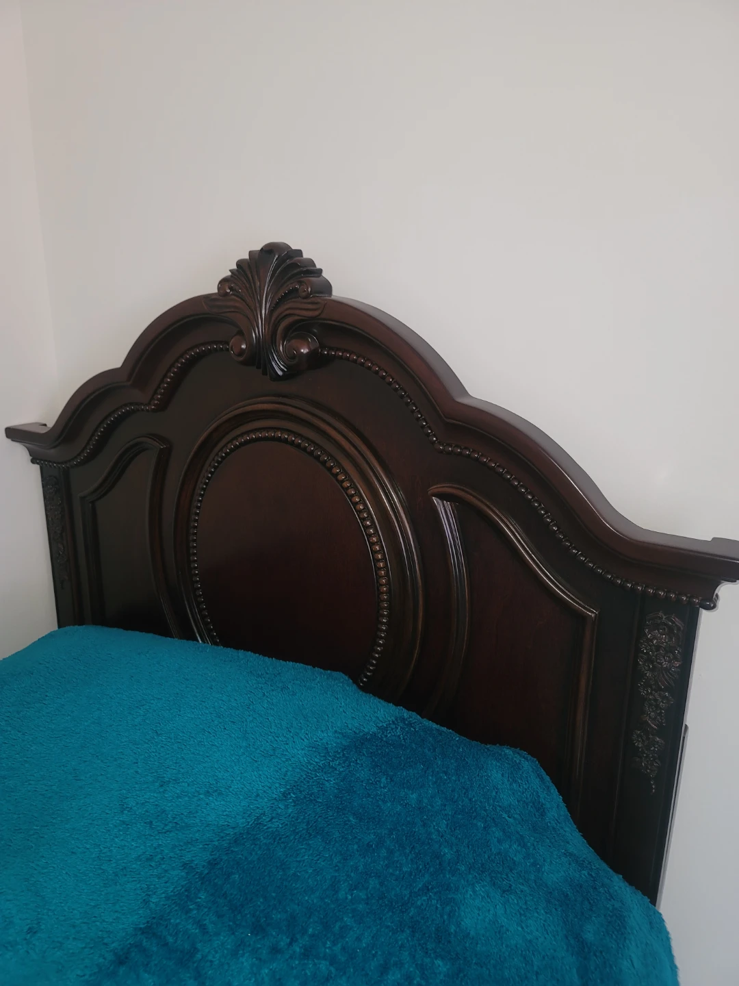 Dark Wood Bedroom Set - Headboard & Dresser