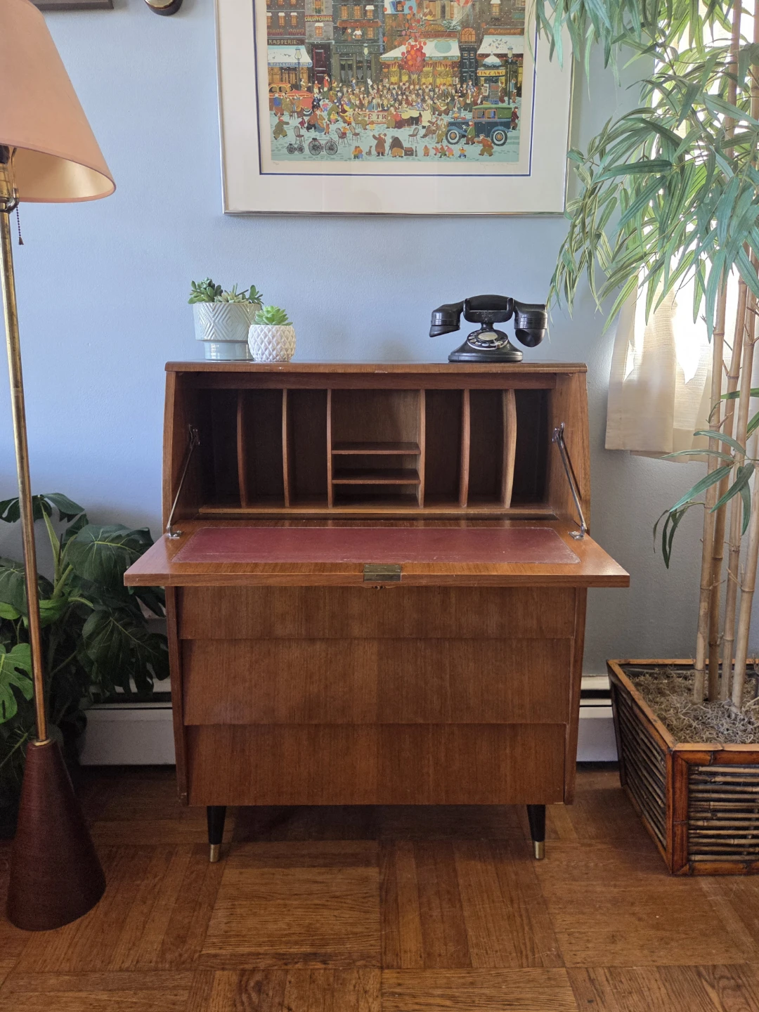 MCM  Three Drawer Drop-Down Front Secretary Desk
