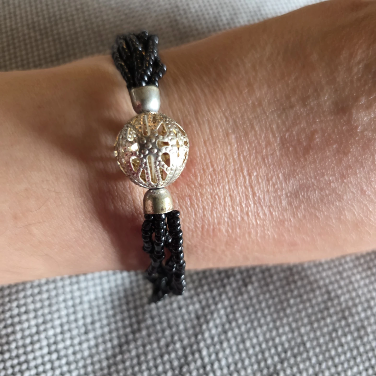Black Beaded Bracelet with Filigree Orbs - photo 5