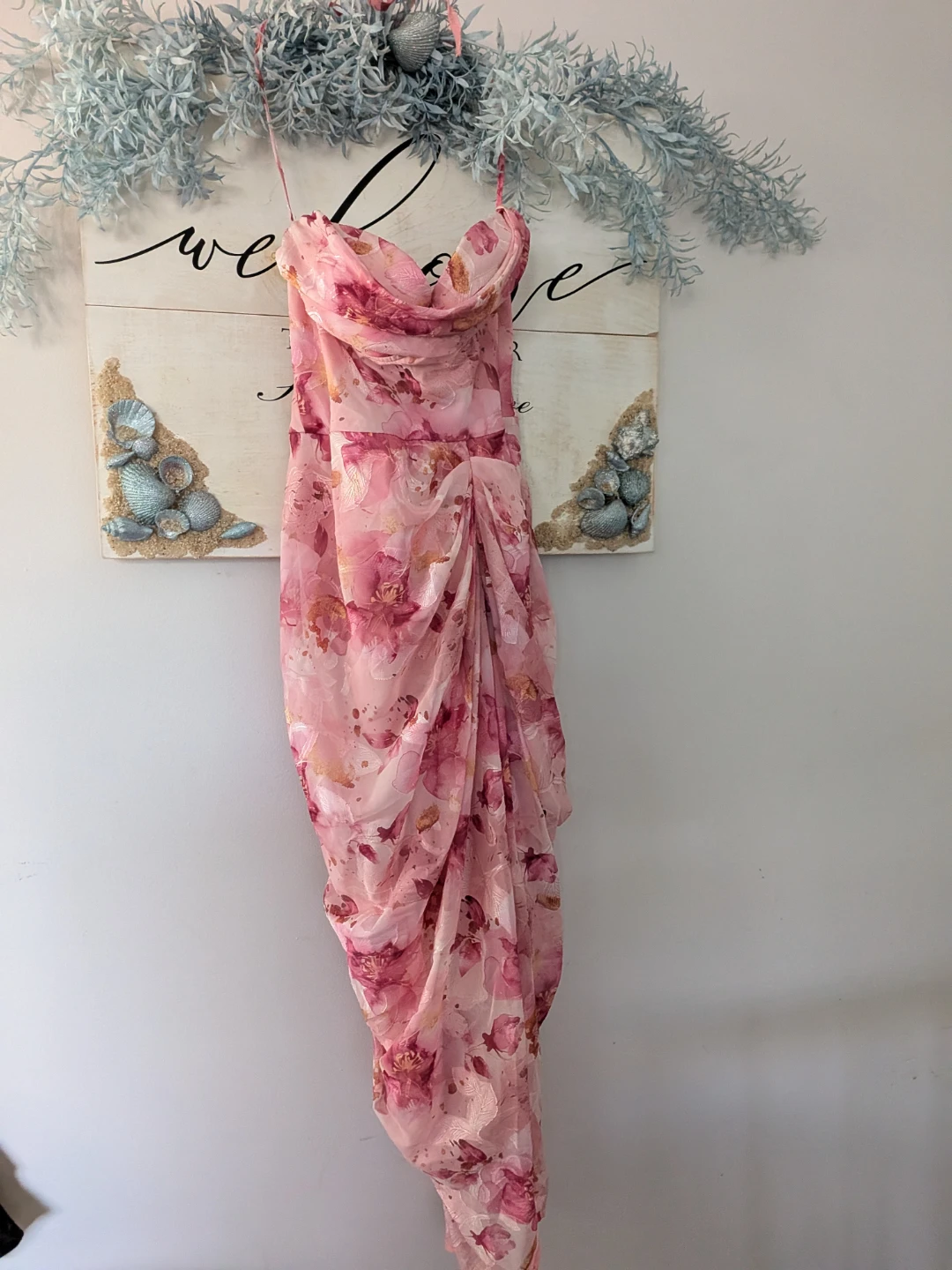 Floral Pink Strapless Dress