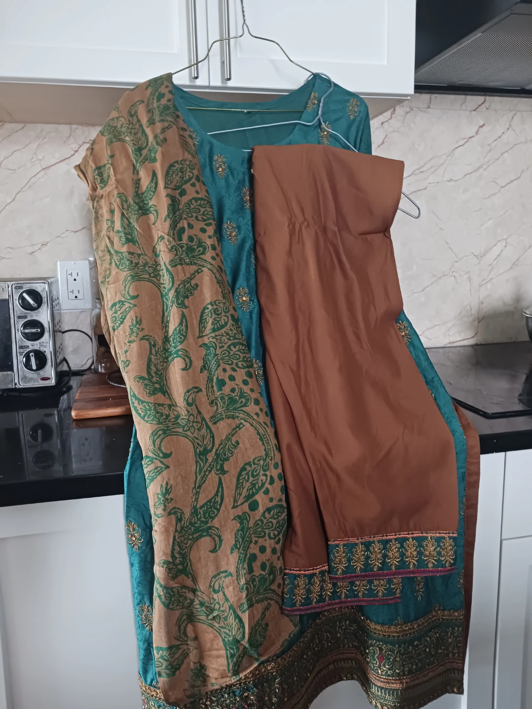 Teal and Brown Traditional Three-Piece Indian Suit
