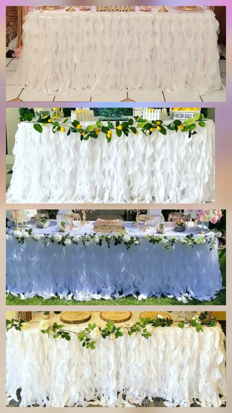White Petal Design Curly Willow Table Skirt