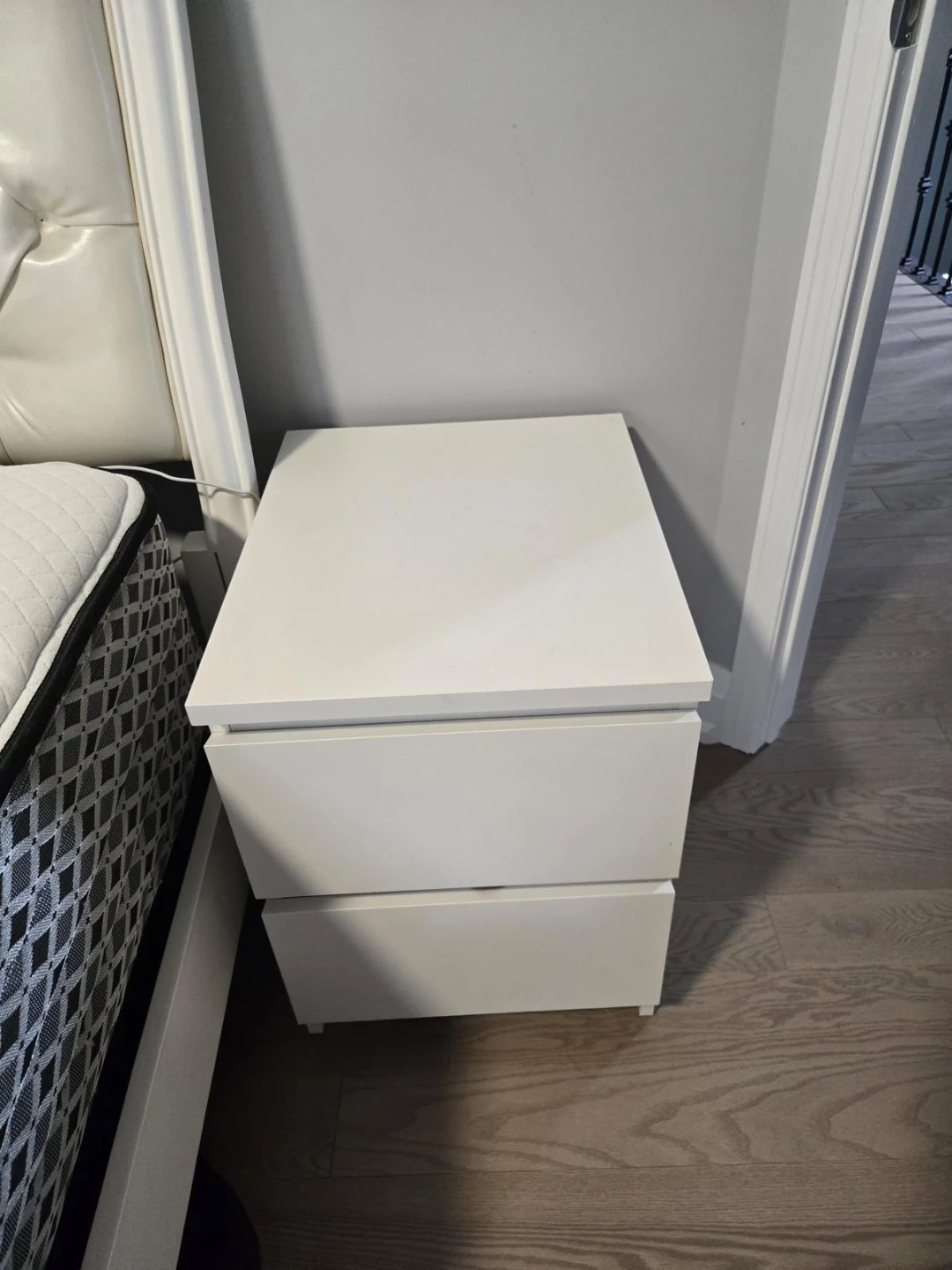 White Upholstered Bed Frame and Nightstand Set - photo 4