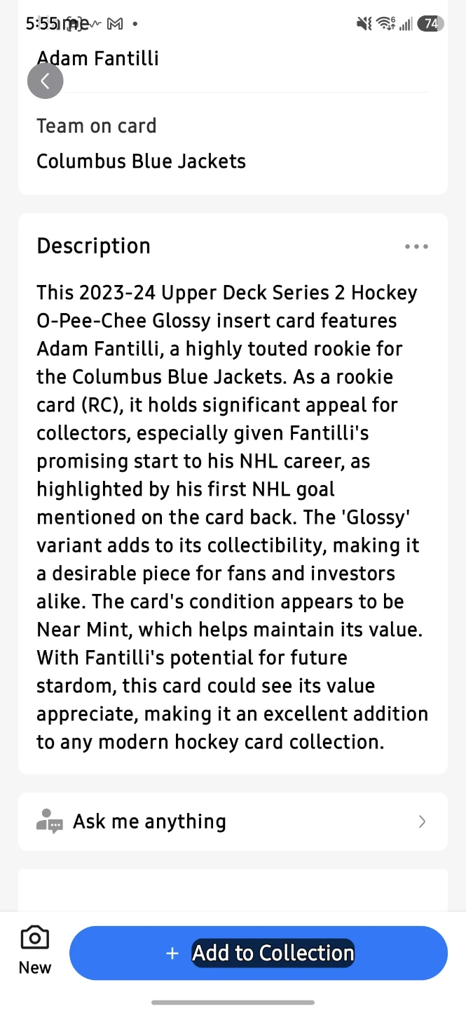 2023-24 Upper Deck Adam Fantilli O-Pee-Chee Glossy Card - photo 2