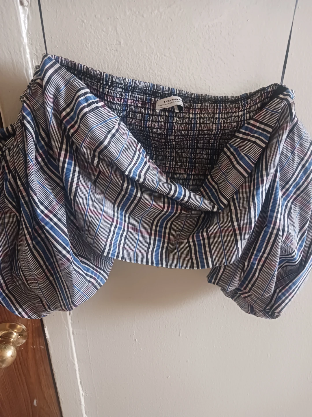 🏈 Zara Woman Plaid Off-the-Shoulder Top - photo 2