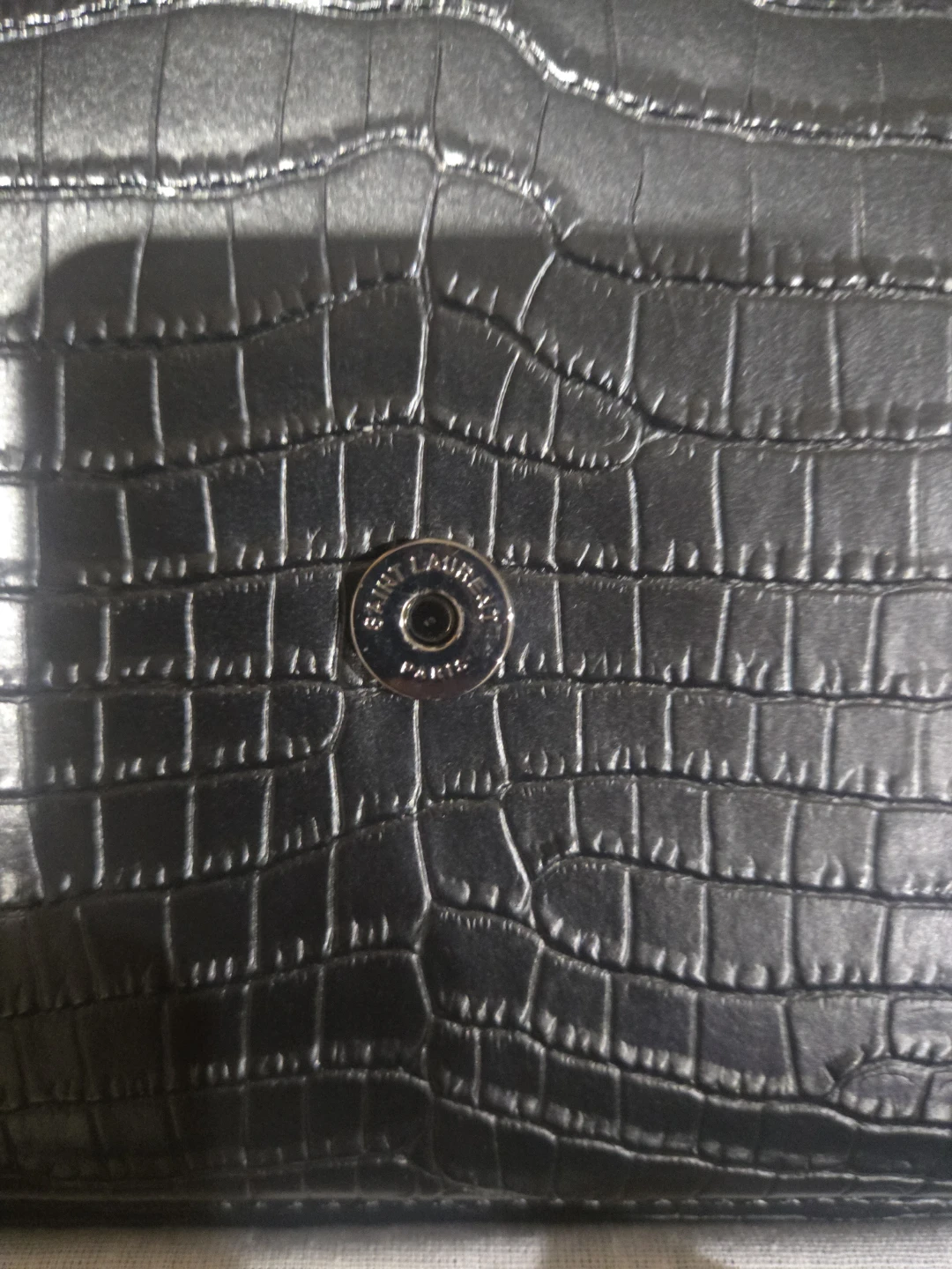 Saint Laurent Crocodile-Embossed Black Clutch - photo 5