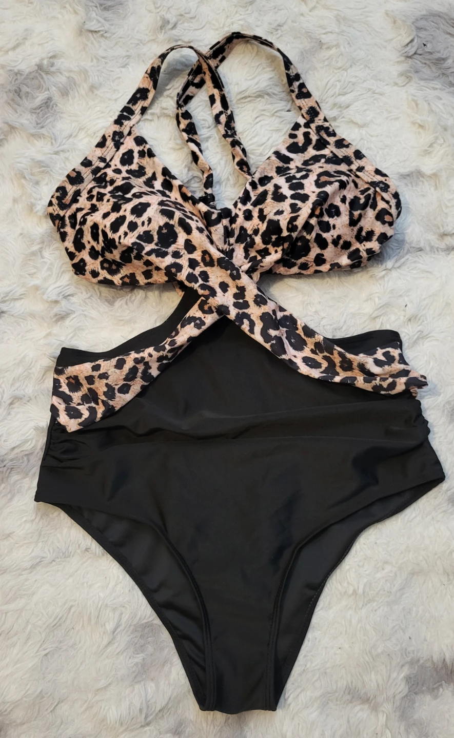 New Woman's Large Leopard Print Cut-Out Swimsuit - photo 5