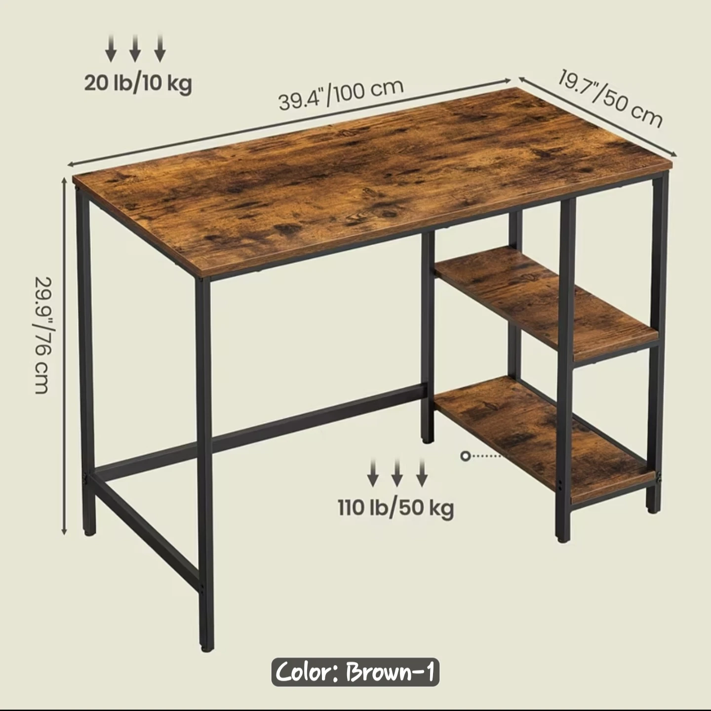 Industrial Writing Desk with Side Shelves - photo 3