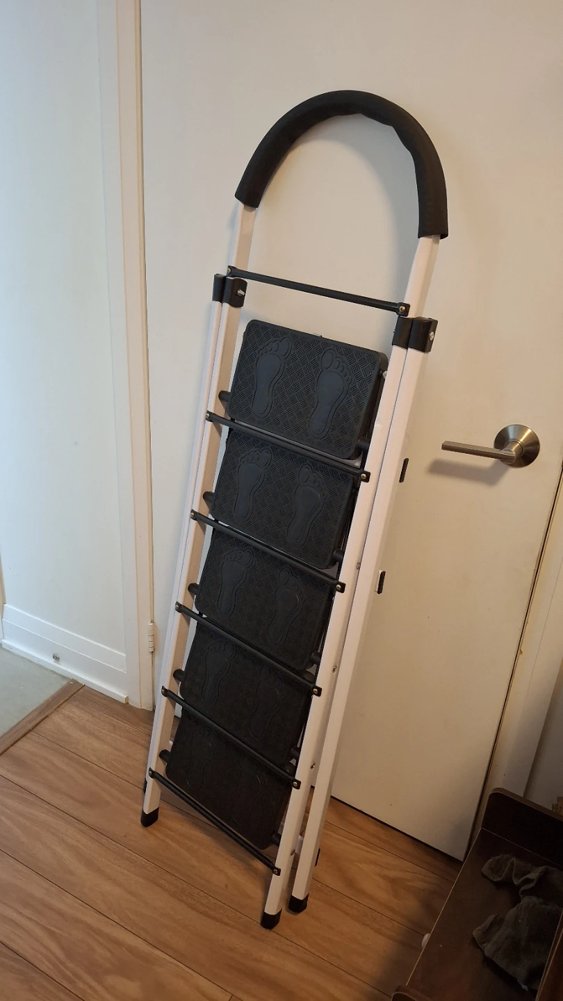 White 5-Step Folding Ladder with Handle,  stability bars - photo 4