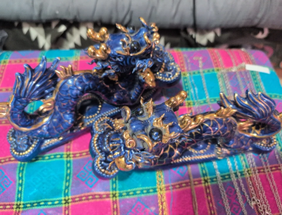Chinese Dragons Set, ceramic blue & gold - photo 3