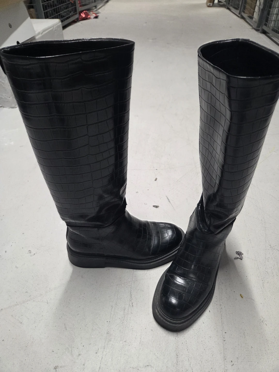 Black Croc-Embossed Knee-High Boots - photo 2