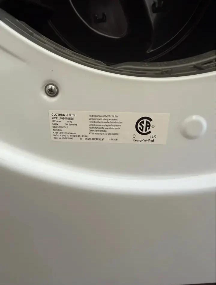 Samsung Clothes Dryer DVE45B6300W - photo 4