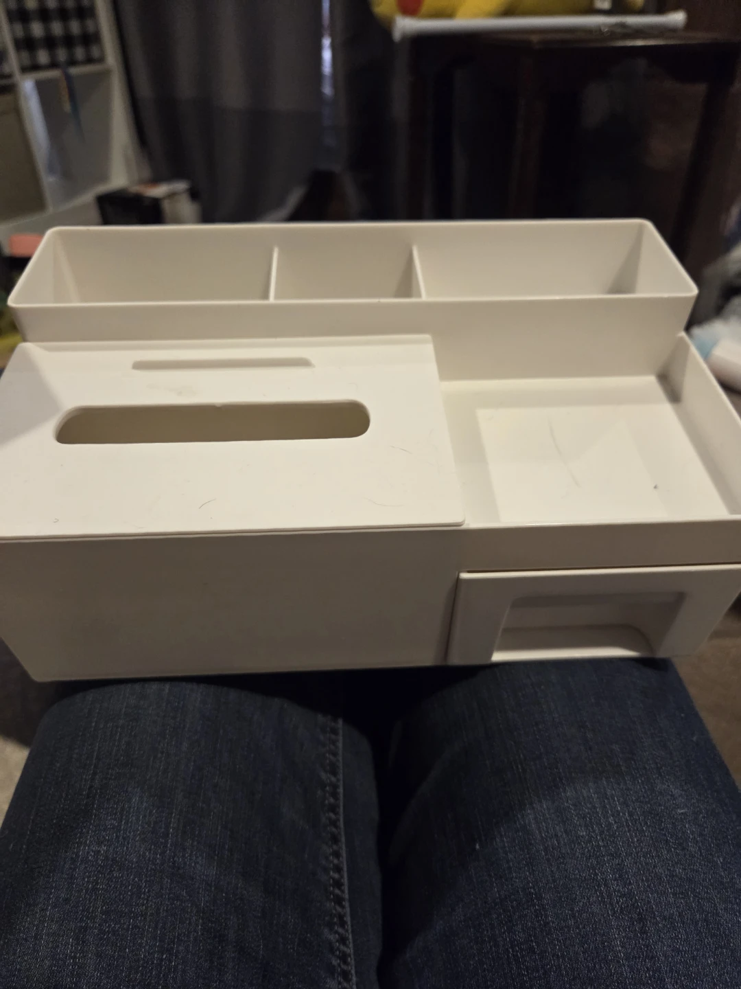 White Desktop Organizer with Tissue Box