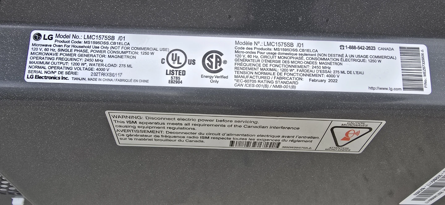 LG LMC1575SB Microwave - photo 2