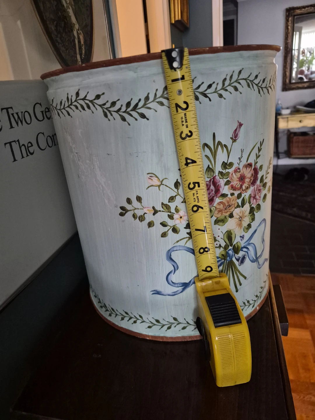 Vintage Hand-Painted Floral Metal Waste Bin - photo 3
