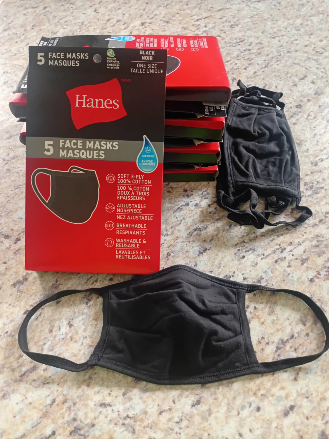 Hanes 5-Pack Black Cotton Face Masks