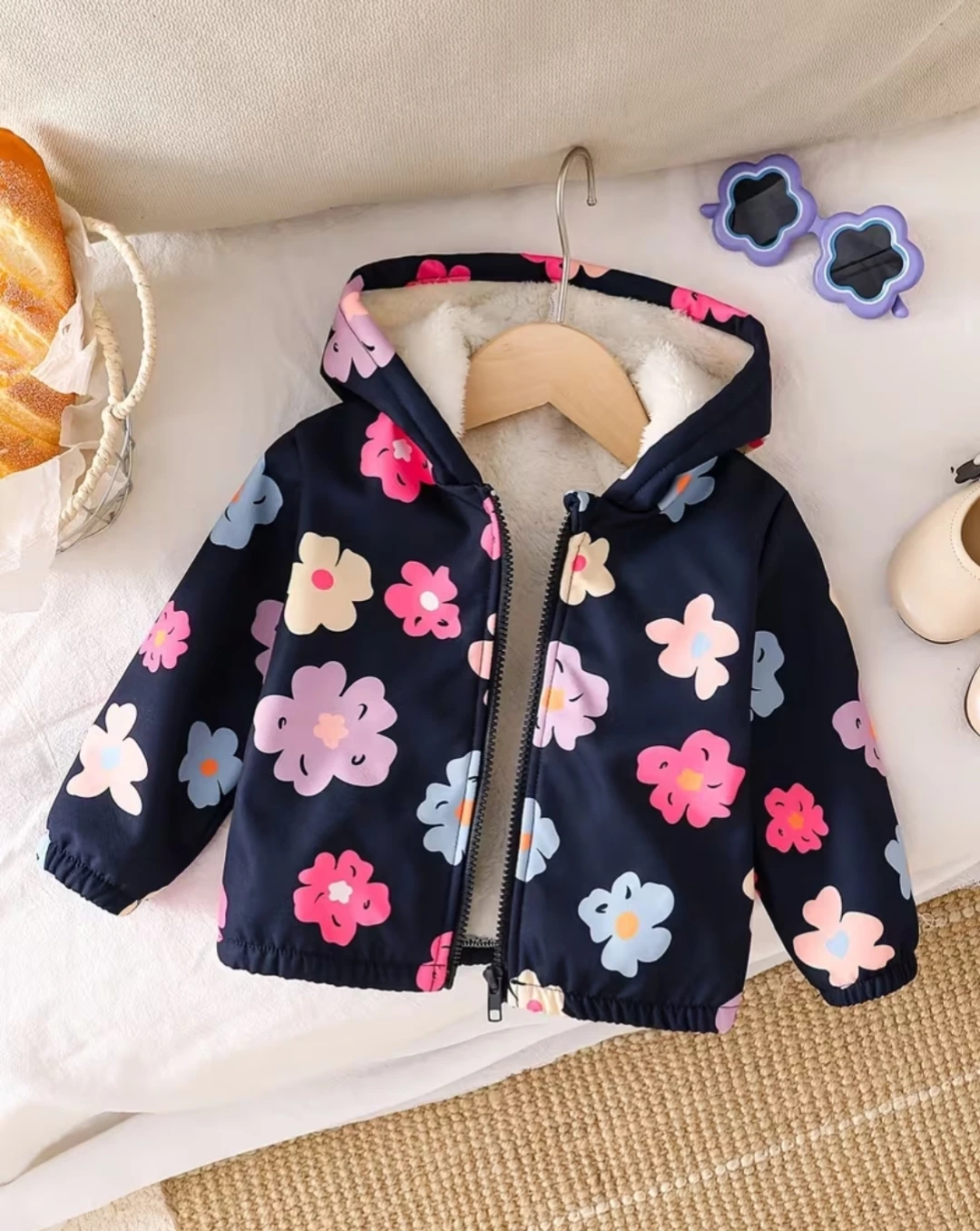 Girls' Floral Fleece-Lined Hoodie - photo 2