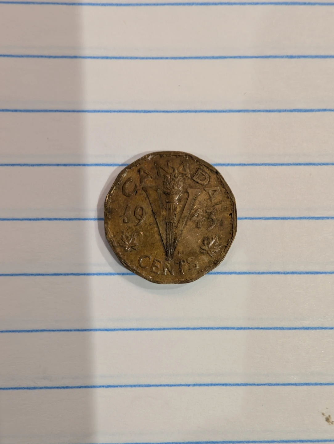1943 Canadian 5 - Cent Coins Is a 12 Sided Wartime Piece