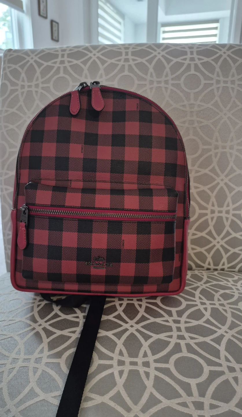 Coach Red and Black Buffalo Plaid Backpack