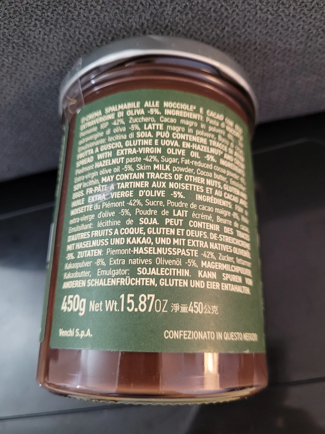 Venchi Spread with Extra Virgin Olive Oil and Hazelnut 450g - photo 2