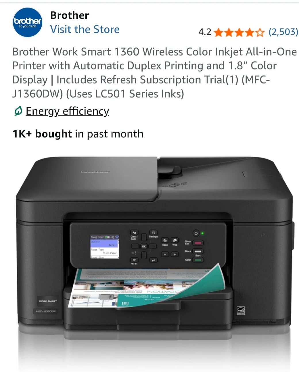 Brother Work Smart MFC-J1360DW Wireless Inkjet Printer