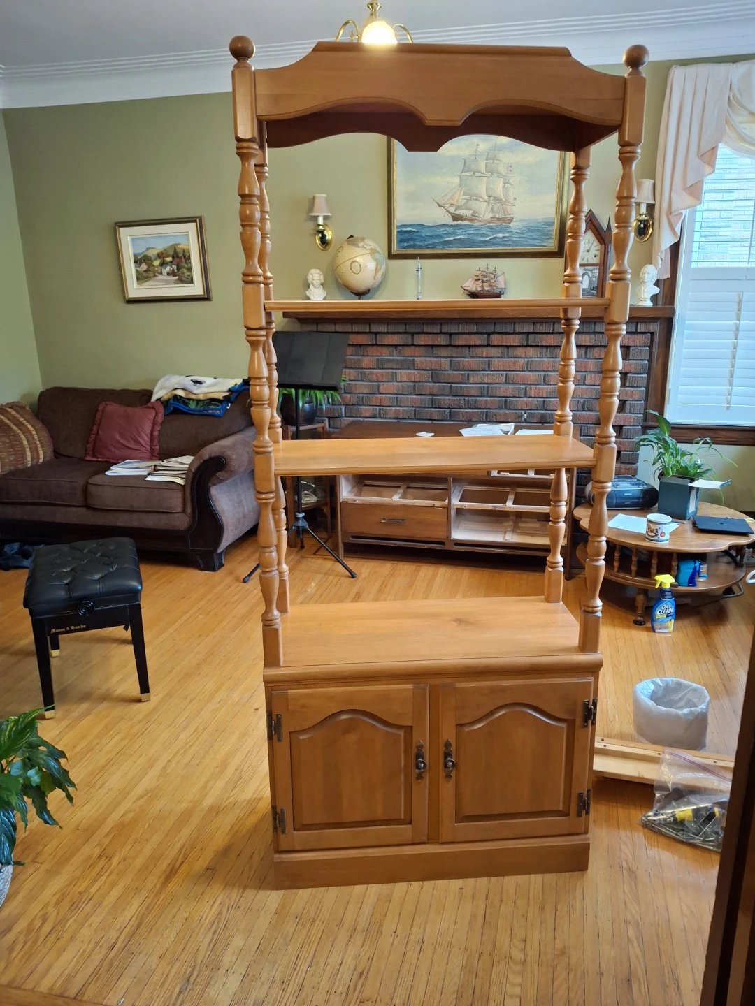 Vintage Wooden Shelving Unit with Cabinet