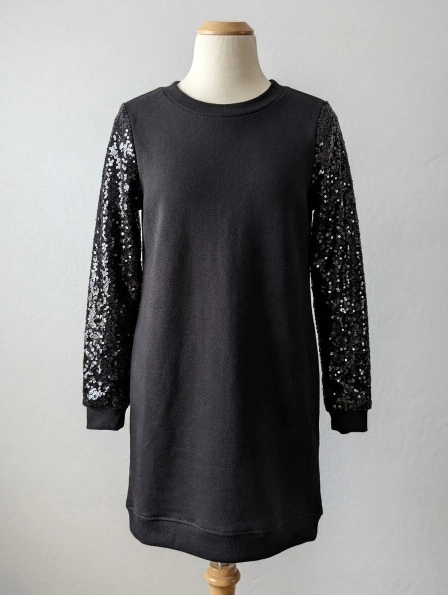 Girls black dress with sequin sleeves