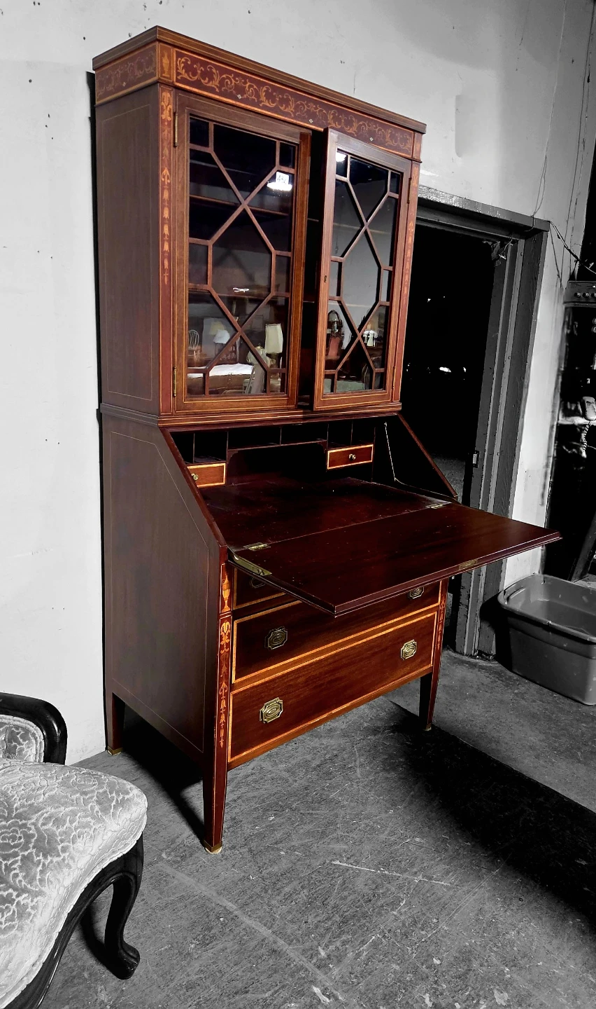 Vintage Mahogany Bureau Drop-Front Desk / Bookcase - photo 3