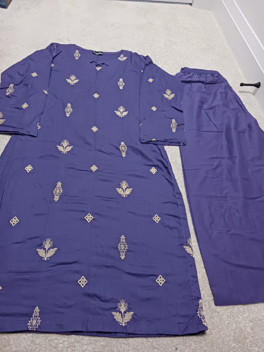 Purple Embroidered Kurta and Trousers Set