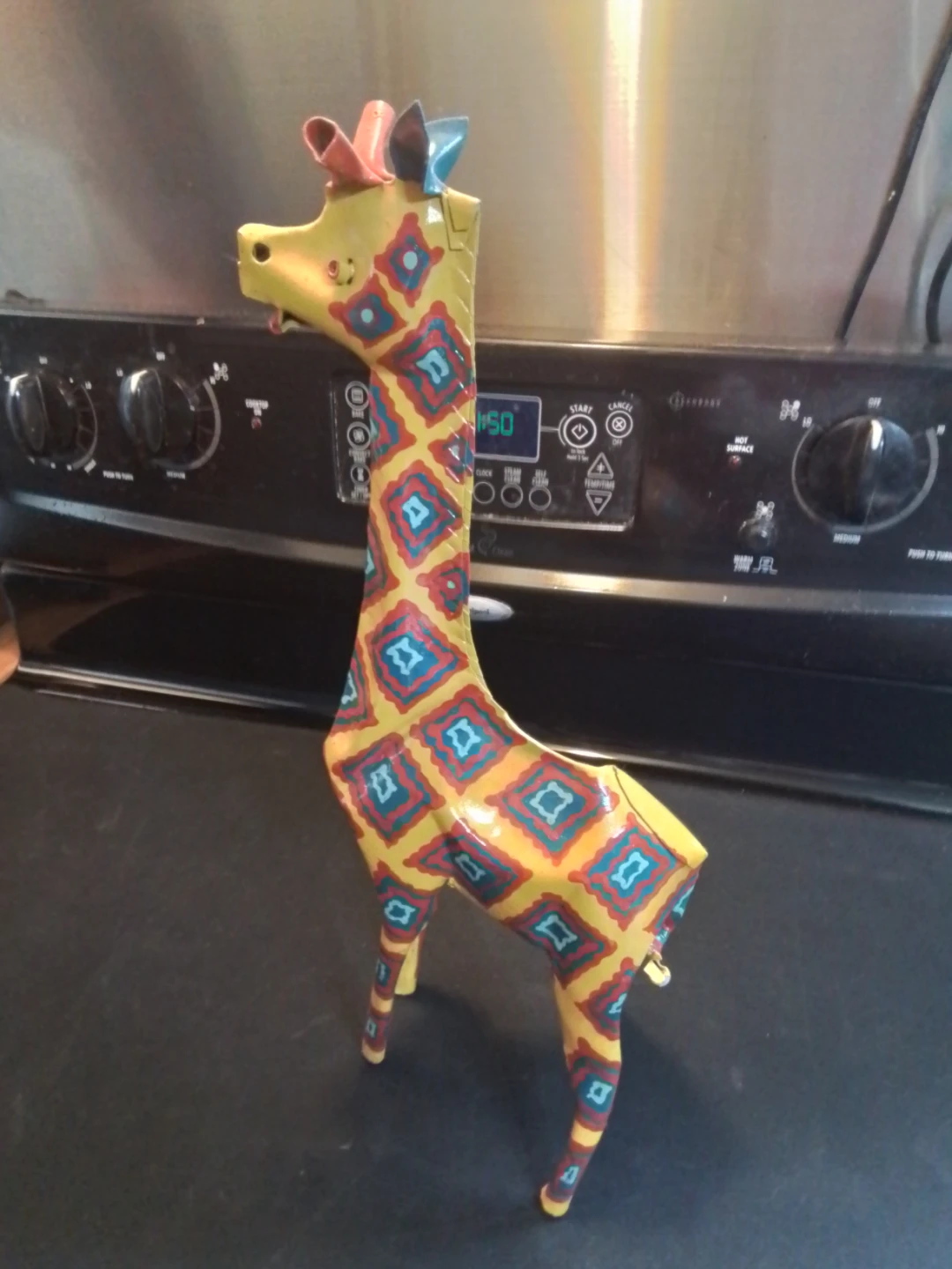 Authentic Zimbabwe Hand-Painted Giraffe Folk Art Sculpture - photo 2