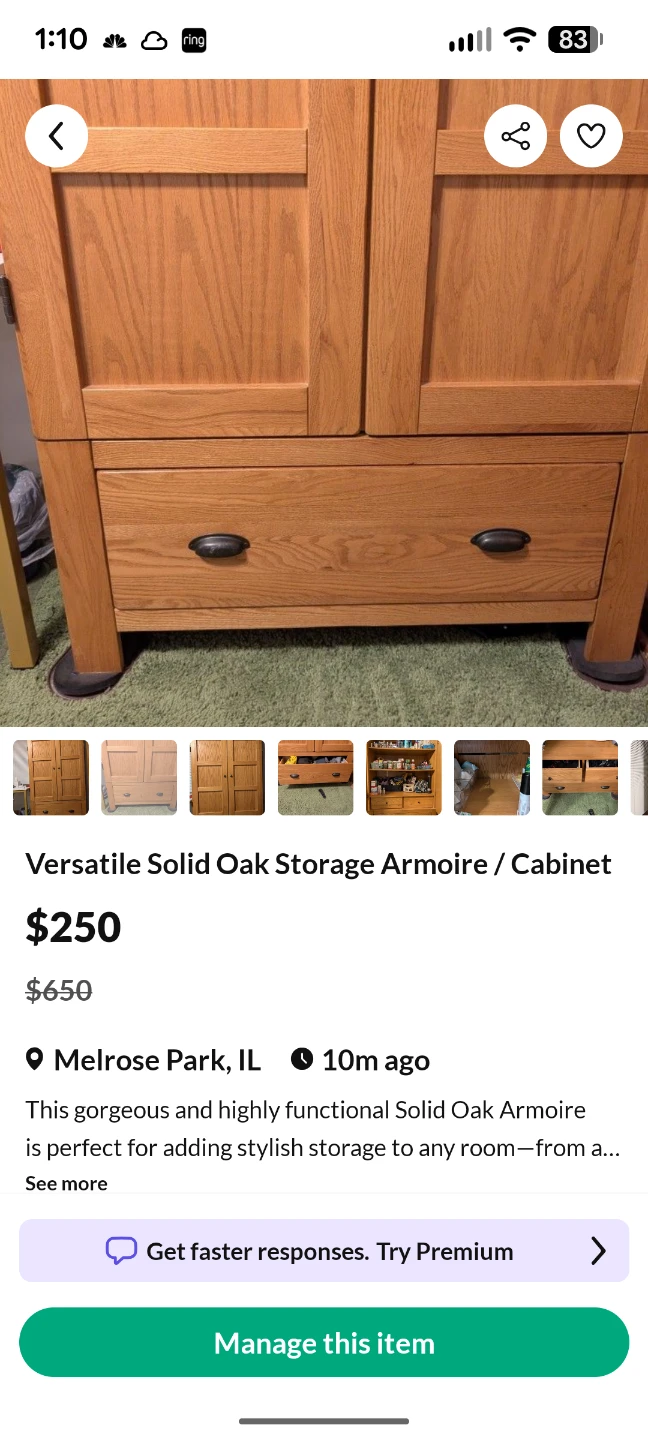 Versatile Solid Oak Storage Armoire / Cabinet - photo 2