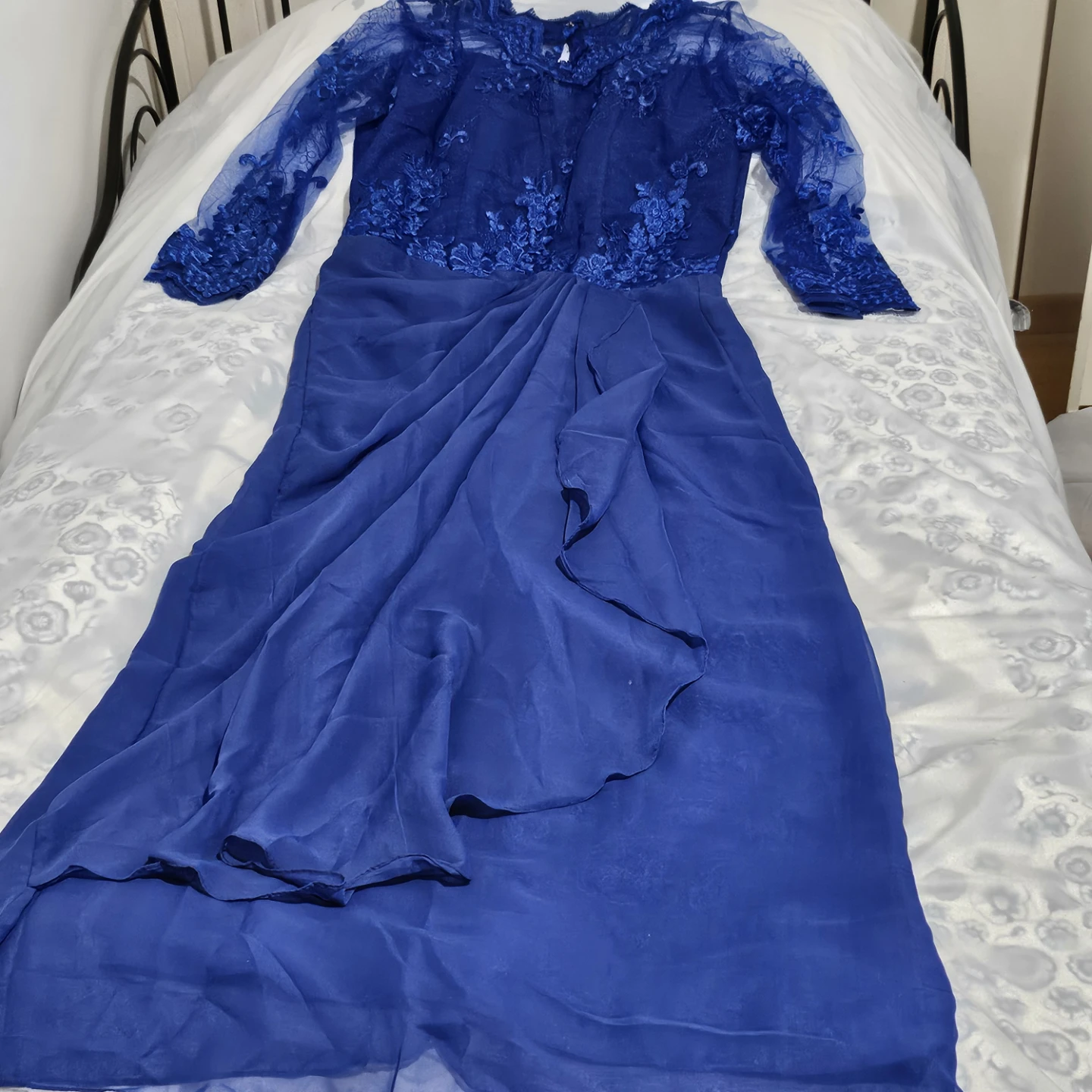 Royal Blue Formal Long-Sleeve Lace Dress