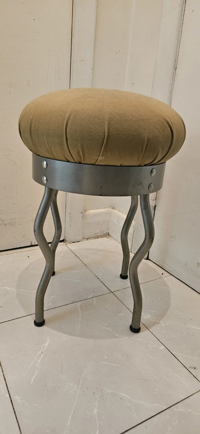 Vintage Metal Stool with Padded Seat