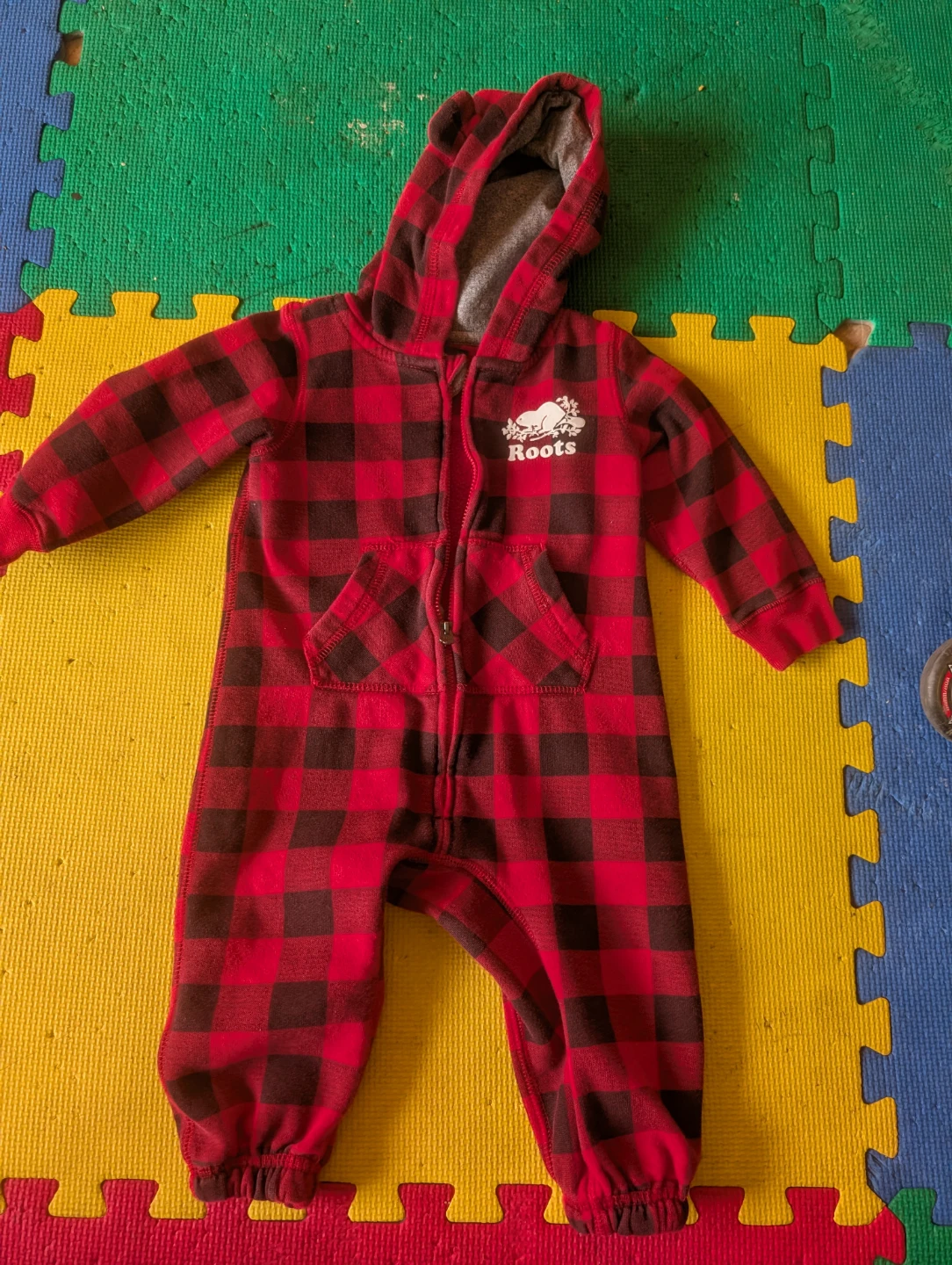Roots Baby Plaid Hooded Onesie