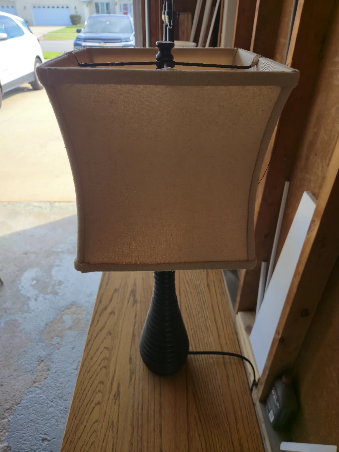 Modern Black Ribbed Table Lamp w/ Ivory Square Shade - photo 2