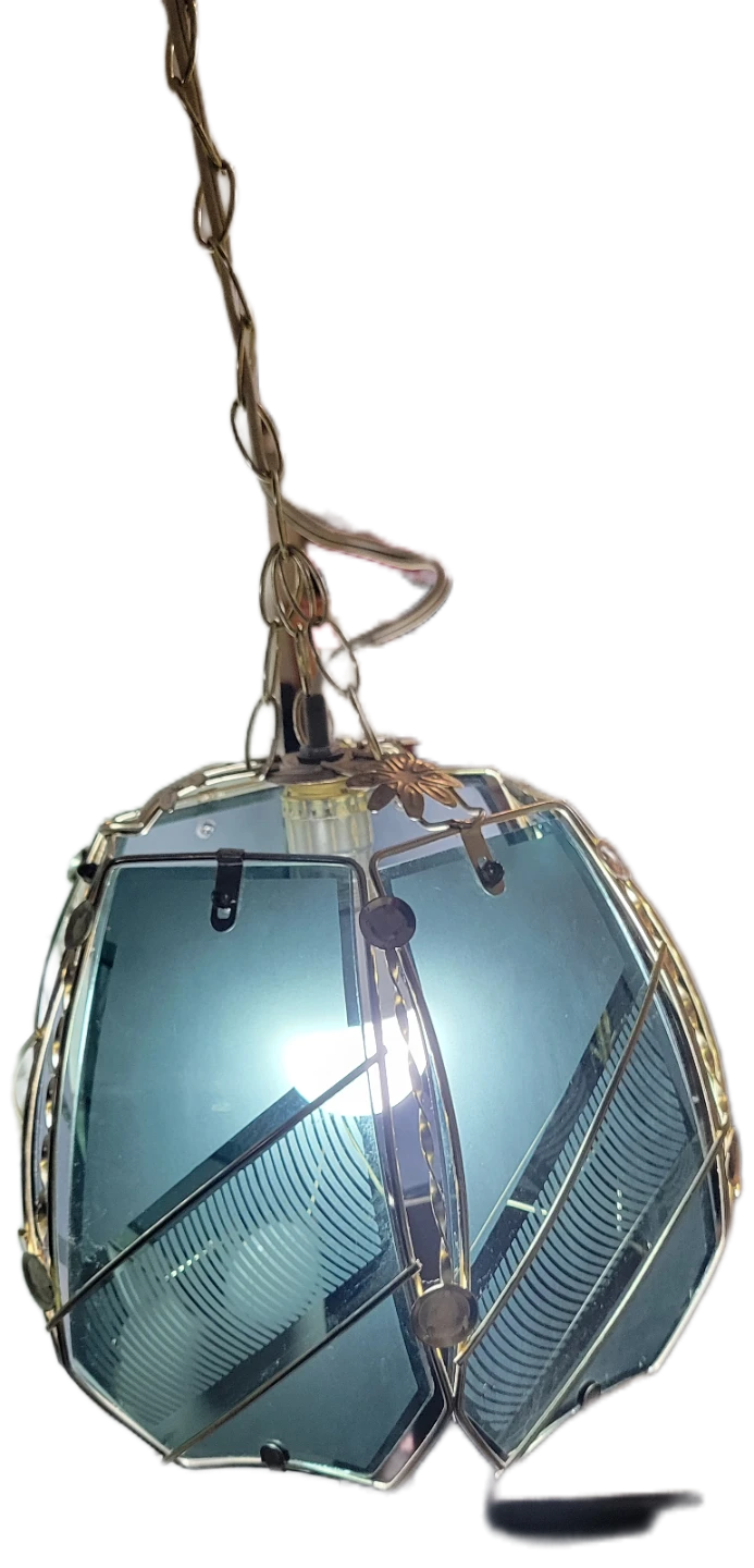 Vintage Mid Century Smoked Glass Brass Pendant Swag  Light - photo 3