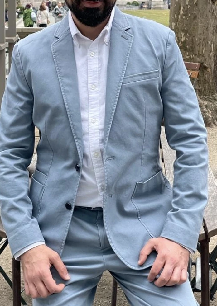 Express Light Blue Casual Cotton Suit Set