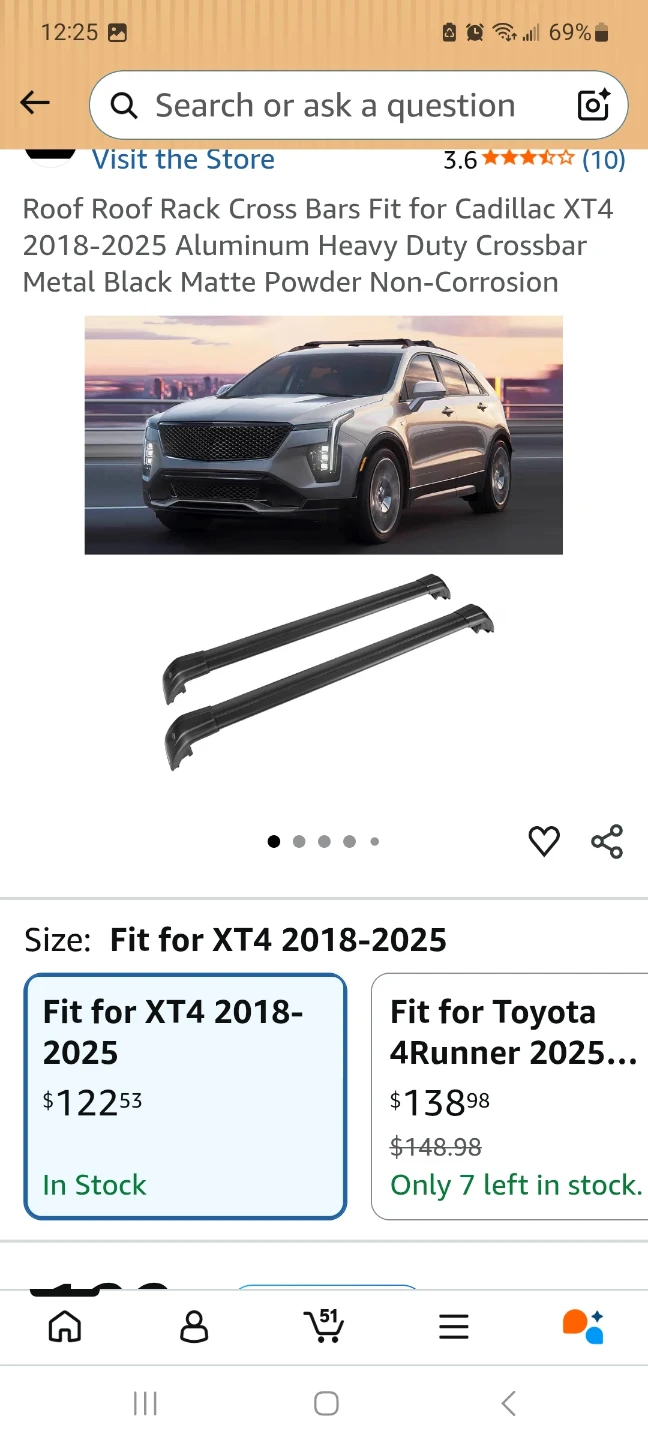 Roof Rack Cross Bars for Cadillac XT4 2018-2025