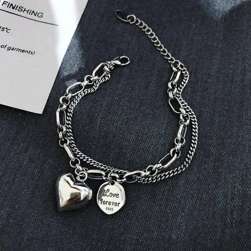 S925 Silver Heart Love Forever Layered Bracelet