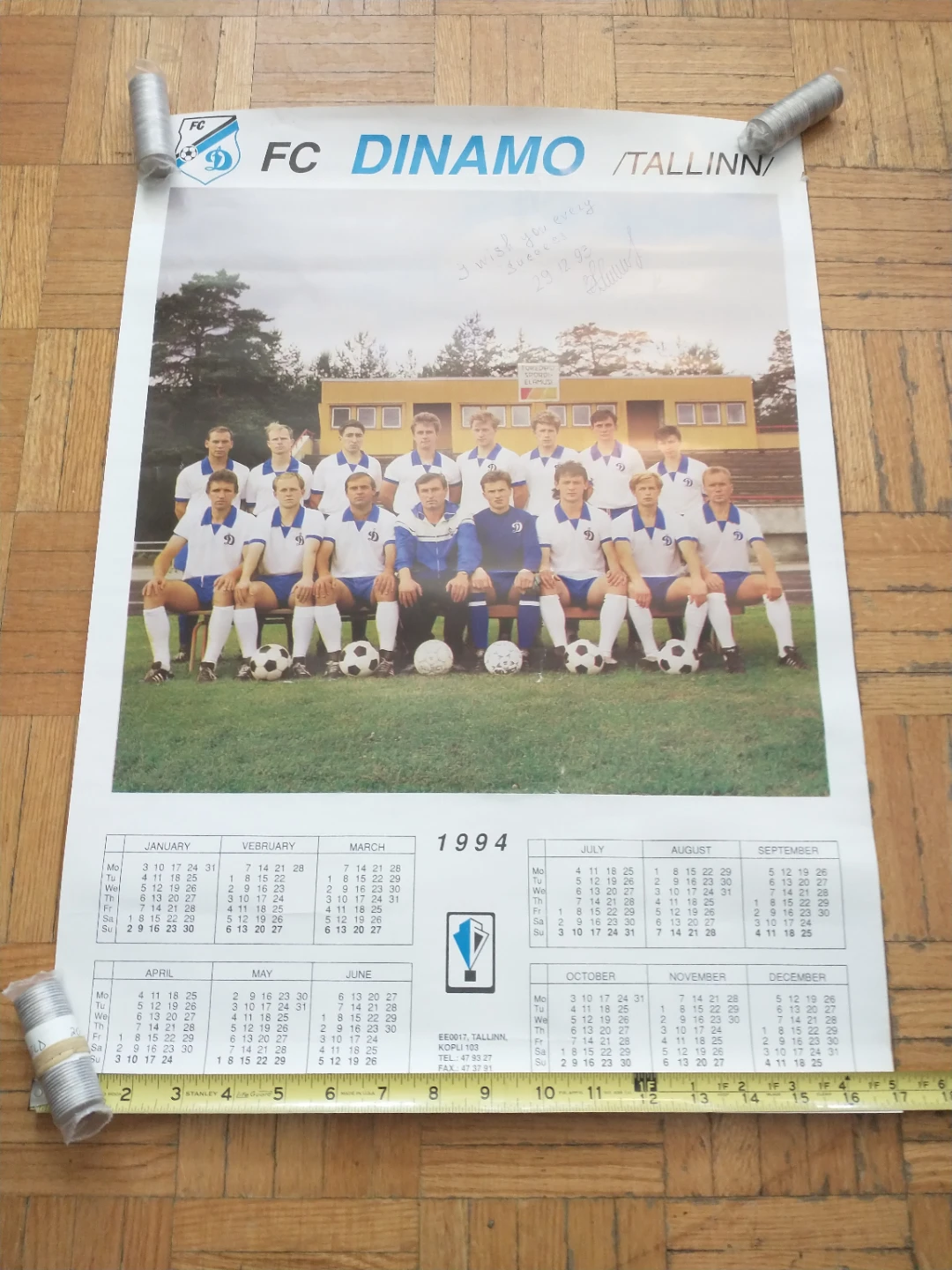 1994 FC Dinamo Tallinn 17 x 23 1/2" Team Picture Calendar Poster - photo 3
