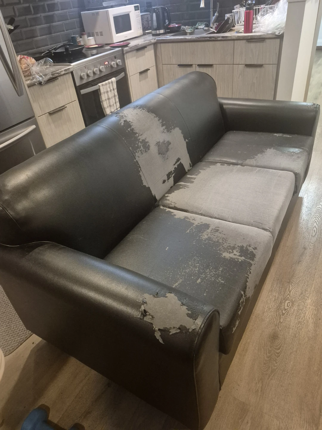 Black Faux Leather Sofa - photo 2