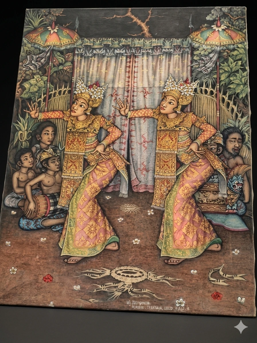 Authentic Balinese Ubud Painting – "Legong Dancers"