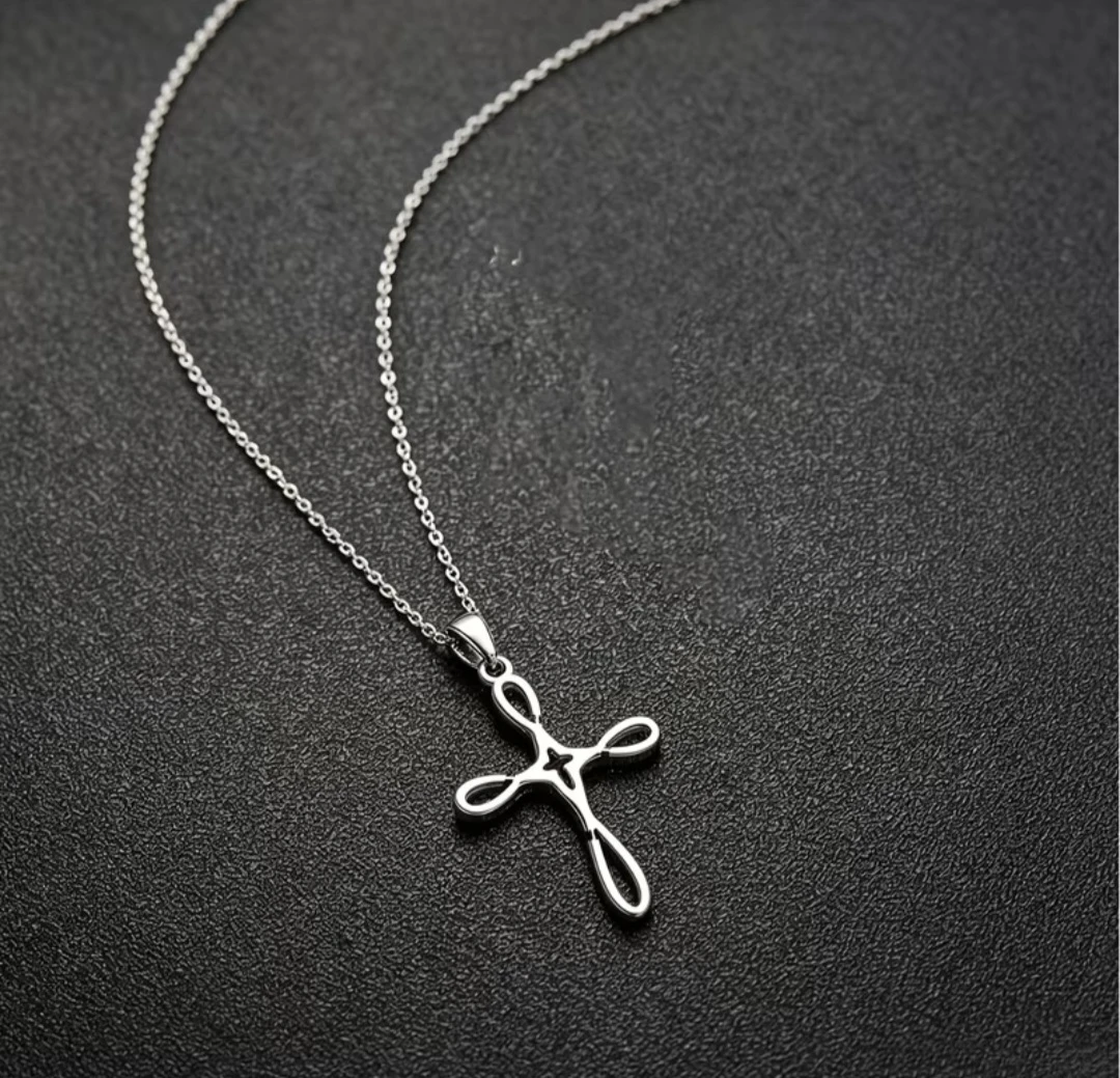 Silver-Tone Infinity Cross Pendant Necklace - photo 3