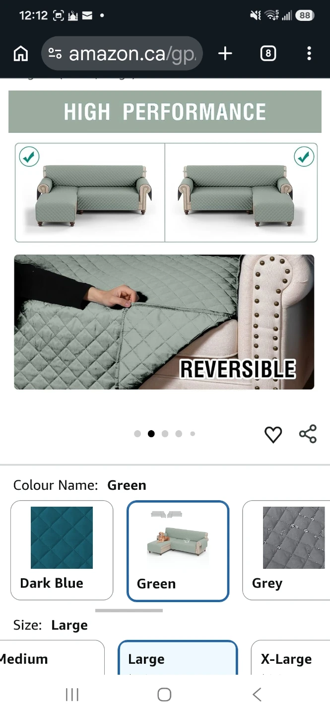 Reversible Sectional Sofa Cover - Large, Green - photo 2