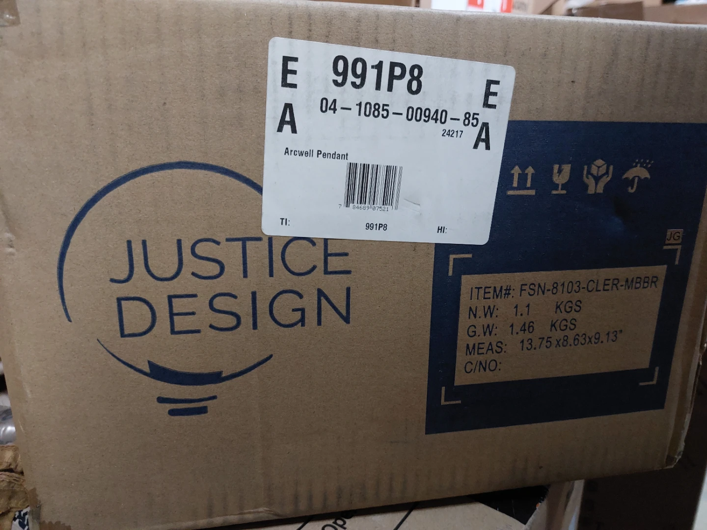 Justice Evolv Arcwell 1-Lt Pendant, Clear Glass/Black/Brass - photo 3