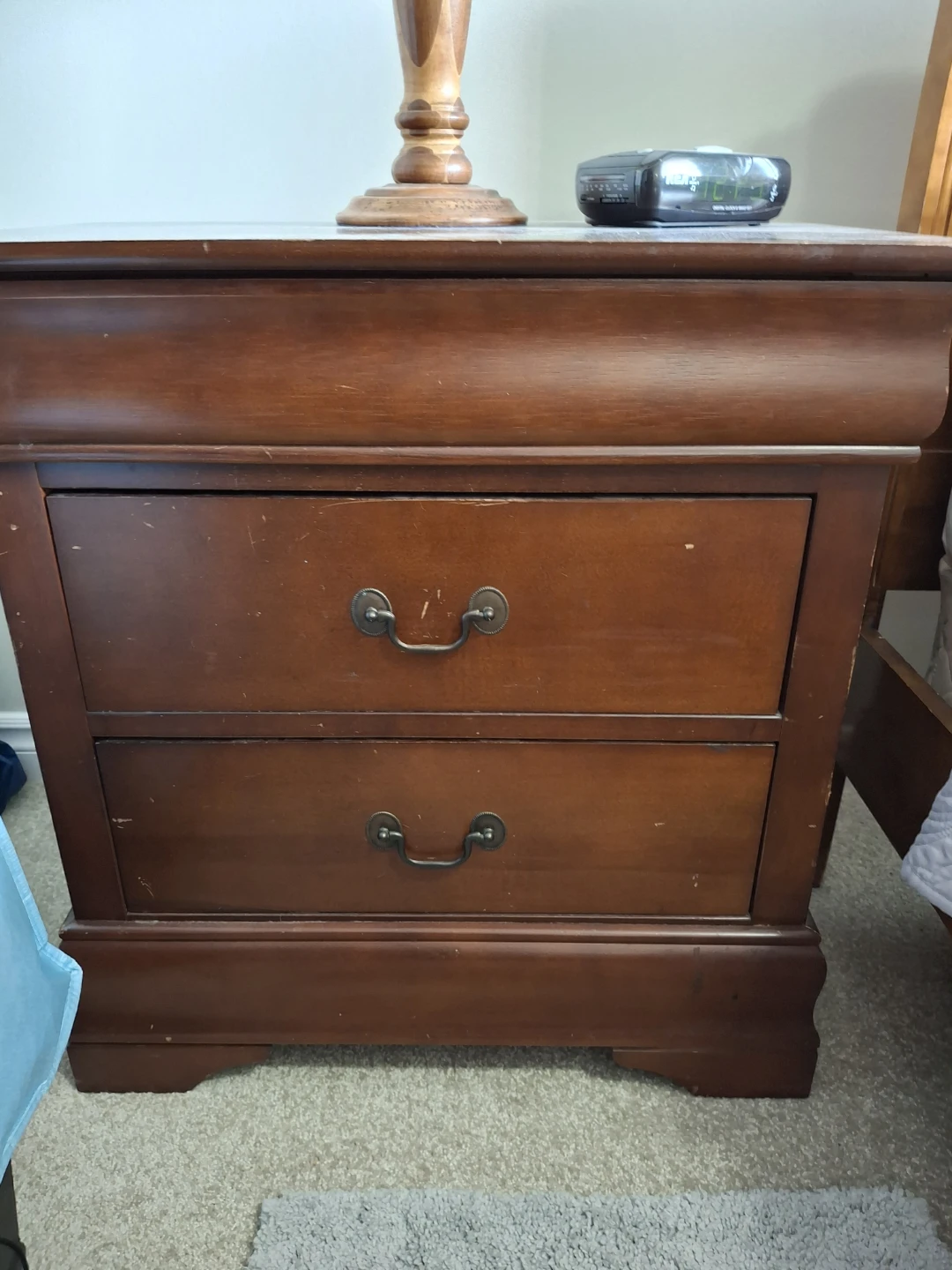 Antique Wooden 2-Drawer Bedside Table