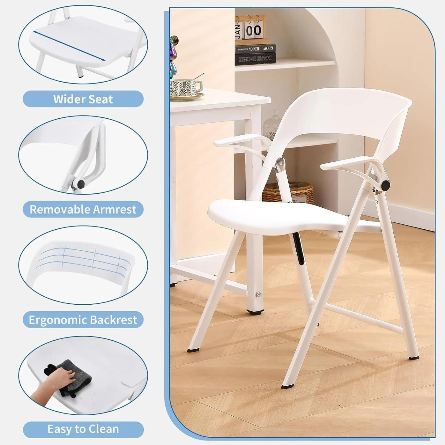 White Folding Chair with Armrests